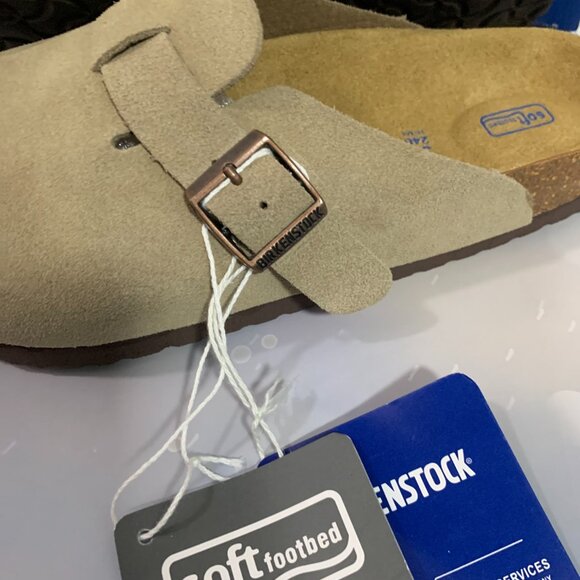 Birkenstock Boston Clog Taupe Suede Shoes Leather Soft Footbed Unisex - Picture 3 of 5